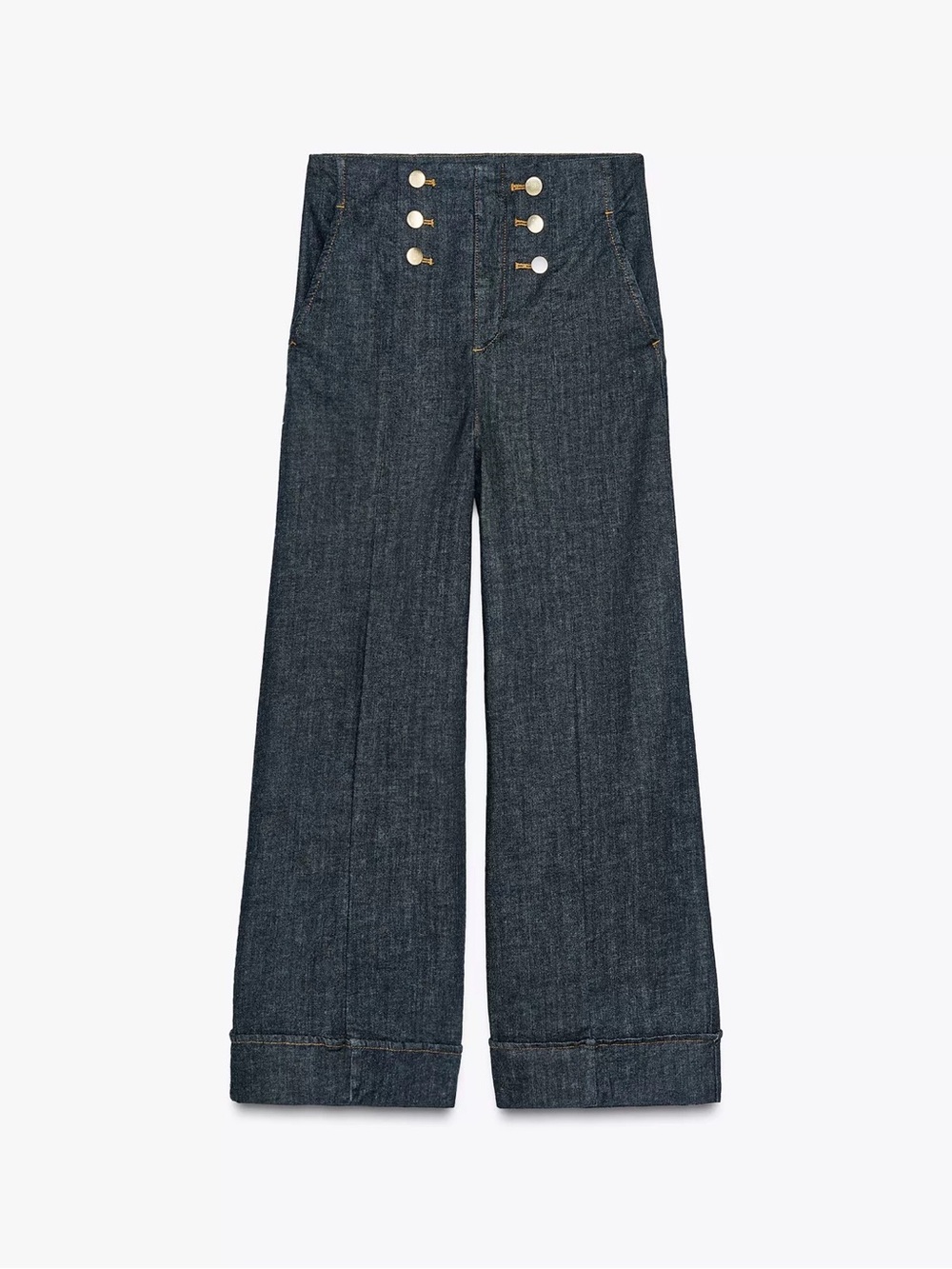Zara Dark Indigo Wide-Leg Sailor Jeans with Gold Buttons